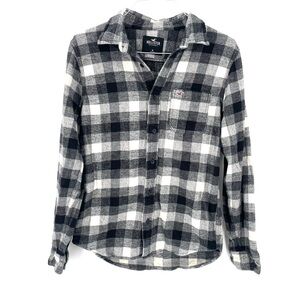 Hollister Black White Plaid Button Down Long Sleeve Collared Casual Shirt Top